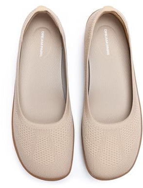 DREAM PAIRS Womens Ballet Wide Toe Arch Support Knit Flats,Nude,5