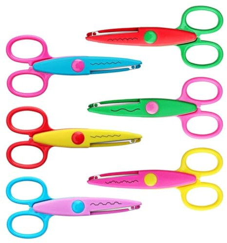 YIPFEN Set 6 Forbici per Bambini, Forbici Punta Arrotondata, Forbici Zig-Zag per Bambini (6 Forme)