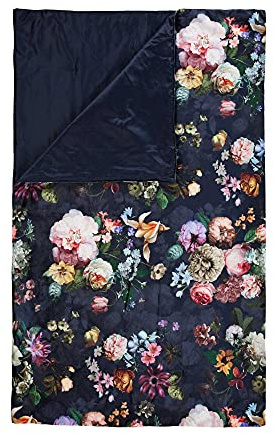 ESSENZA Plaid Wohndecke Fleur Dunkelblau Sofadecke Blumen Blüten 135 cm x 170 cm