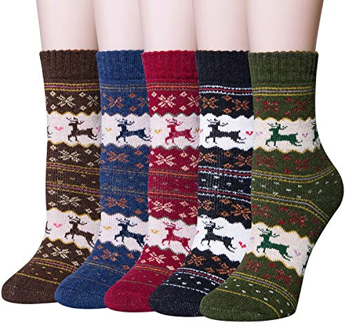 Chalier Finery Calze Donna Calzini DonnaTermiche Calzini da Morbidi ed Elasticizzati Colorato Calze Invernali Lana Regalo di Natale per il Compleanno, 5 Paia