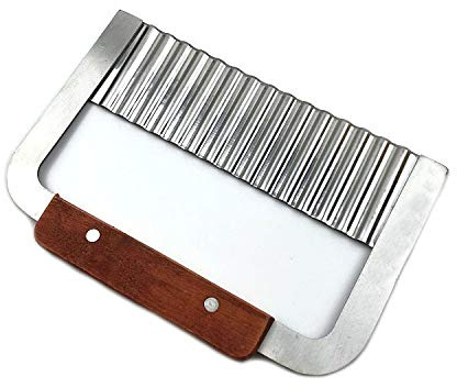 Super Leader Crinkle Cutting Tool French Fry Slicer Stainless Steel Blade Wooden Handle Vegetable Salad Chopping Knife for chopping veggies, cutting fruit, potato, soap, waffle fries, pickle (Arc) (1)
