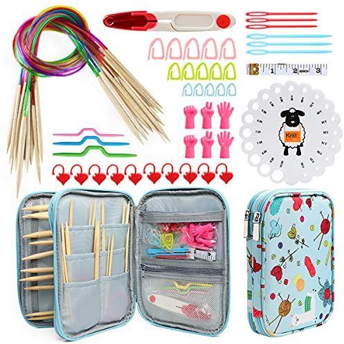 KOKNIT Leichtes Rundstricknadel-Set, 78,9 cm Bambus-Aufbewahrungs-Organizer für Anfänger, runde Stricknadeln mit Nähwerkzeugen, komplettes DIY-Bastelset