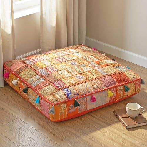 THE ART BOX 88x88x12 Cms Vintage Patchwork Large Outdoor Cushions Large Dog Bed Garden Decor Floor Seat Pillow Boho Decor Cushion (Cover Only)
