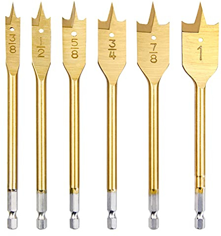 wesleydrill 6PCS Spade Drill Bit Set Paddle Flat Bits 3/8-1 Flat Wood Hole Cutter Fit for Most Types of Wood as Well as Fiberglass