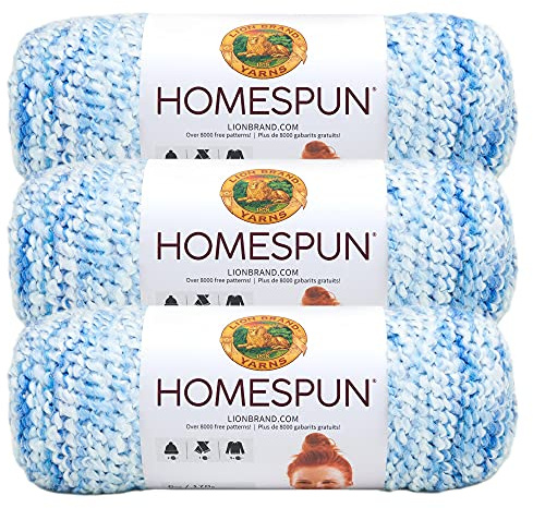 Lion Brand Yarn Homespun Yarn, Soft Bulky Yarn for Knitting, Crocheting, and Crafting, 3 Pack, Delft