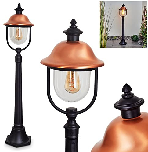 Lampada da esterno Gascon, in metallo/plastica in nero/rame/chiaro, lampada da giardino della casa di campagna 117cm, lampada da sentiero per giardino/patio/giardino, 1xE27, IP44, senza lampadina/e