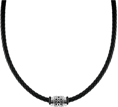 SHIEAGLELD Läderhalsband, herrhalsband, herrhalsband, herrhalsband, läderflätat halsband, herrhalsband, svart läderhalsband med lås i rostfritt stål, Rostfritt stål