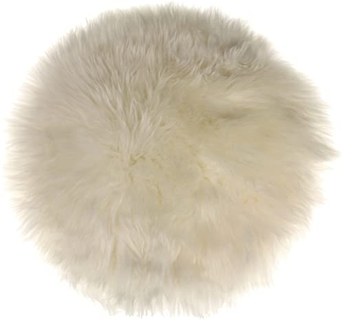 MACOSA - Cuscino decorativo in vera pelliccia di agnello, rotondo, bianco, 34 cm, in vera pelliccia di agnello, per la tavola, da tavolo, in vera pelliccia, piccolo (bianco)