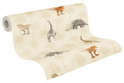 A.S. Création Tapete Dinosaurier beige - Tapete mit Tieren - Kindertapete Jungs - 10,05m x 0,53m - Tiertapete Kinderzimmer - Made in Germany