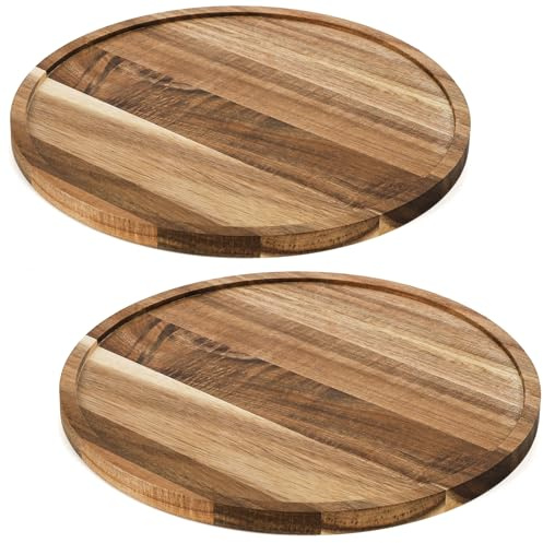 Nicunom 2 Pack Round Wood Tray, 29.5 x 29.5 x 1.5 cm Wooden Serving Tray Centerpieces Candle Holder Trays Round Decorative Tray Rustic Ottoman Tray for Kitchen Countertop Coffee Table Home Decor