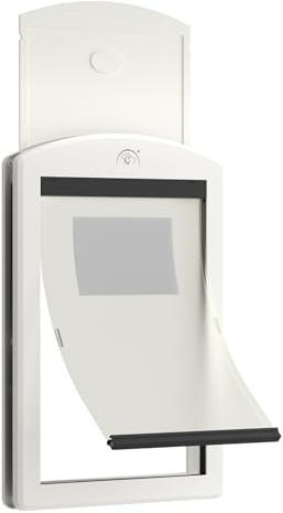 [Classicmacher] White Frame Dog Doors for Medium Dogs, Strong Plastic Pet Door with Sliding Lock Panel and Magnetic Soft Flap, Doggy Door for Door, Doggie Door Up to 25Lbs (Medium, Milk White)