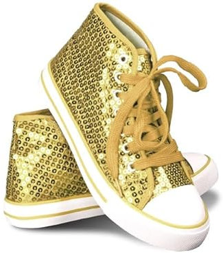 Think Jeck! Pailletten Schuhe Damen Glitzer Sneaker auch als Wendepailletten wählbar Halbhoch Damenschnürer Disco (Gold, 41)