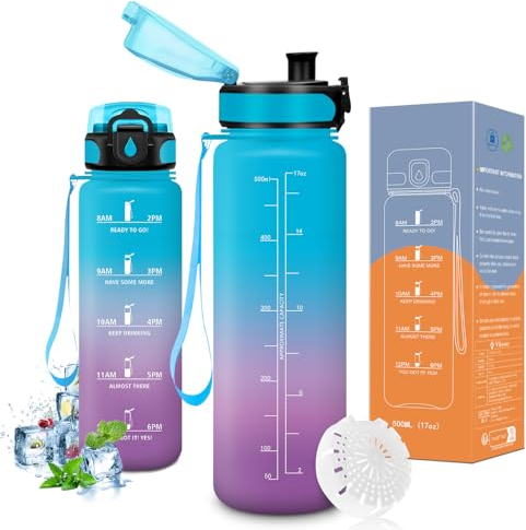 Vikaster Gourde de sport, Gourdes 500ml, sans BPA, Étanche & Réutilisable, Convient Pour la Gym, Yoga, Camping, Sport, Gourde Randonnée