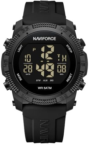 Naviforce Orologio digitale sportivo impermeabile da uomo con cronometro, allarme, cinturino in gomma, orologio da polso per donna