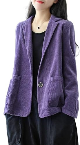 KIJSKKOPO Giacca da Abito In Velluto A Coste Color Caramello da Donna, Vintage, Revers A Lancia, 2 Bottoni, Manica Lunga, Cappotto Tunica, Con Tasca, Casual Autunnale, Quotidiano, Lavoro D'Ufficio,