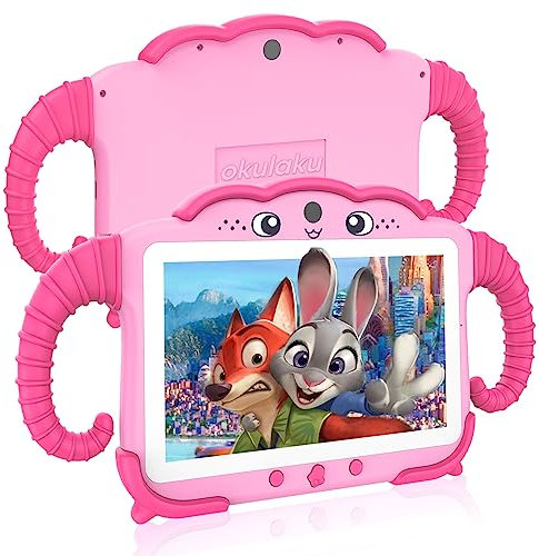 Kinder Tablet 7 Zoll Kids Tablet für Kinder ab 3-14 Android Kindertablet mit Hülle 32GB Kindersicherung GMS Certified Kleinkind Tablet mit WiFi Bluetooth Google Play Store für Mädchen Junge Magentarot