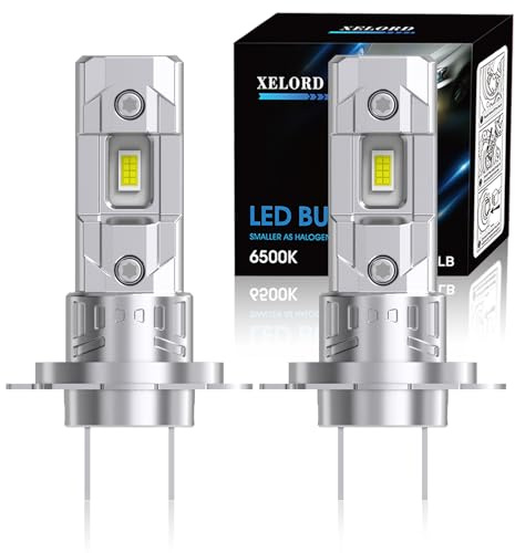 XELORD LED H7 Bombillas de Coche,6500K Luz Blanca Brillante 55W 14000LM,Bombilla Halógena de Repuesto,1:1 Diseño Plug-n-Play,Paquete de 2