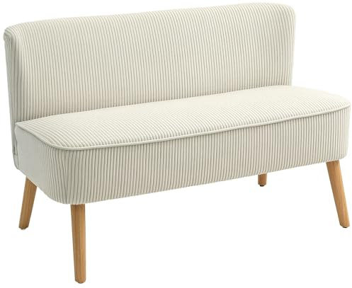 HOMCOM Sofa 2 Sitzer Couch, Kleine Loveseat mit Cord-Optik Modern Polstersofa für Wohnzimmer, Schlafzimmer, kleinen Raum, Cremeweiß 117 x 56,5 x 77 cm