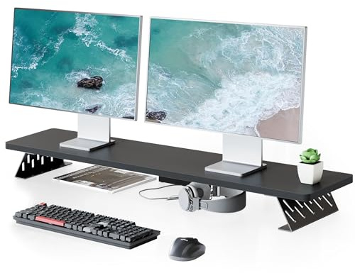Fenge Réhausseur d'Écran d'Ordinateur, Dual Support de Moniteur Portable, Pour 2 Moniteurs, PC, TV, Ordinateur, Imprimante, 108x23,5x10cm, Charge de 30KG, Noir