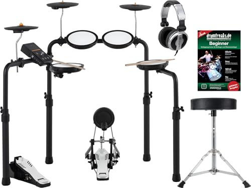 XDrum DD-250P Set De Batería Electrónica, 3x pads de platillo de 8 zone | Batería electrónica con Mesh Heads, Módulo de sonido con 74 sonidos y 12 kits de batería, Pad de bombo de 4 con pedal, 5 mm)