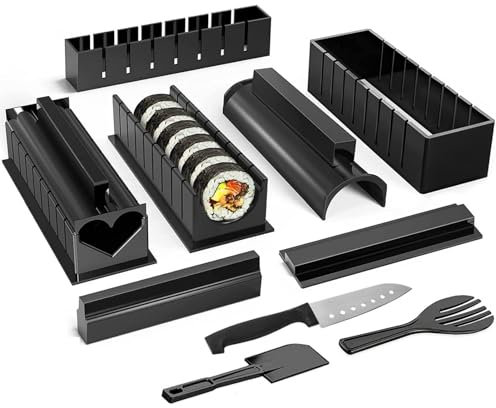 11-Piece Sushi Making Kit – Premium BPA-Free DIY Sushi Roller Set with Moulds, Mat, Knife & Fork | Easy-Clean ABS Plastic | Perfect for Beginners, Kids & Home Chefs