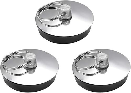 Lot de 3 bouchons d'évier en caoutchouc de 35 mm avec anneau durable et facile à nettoyer pour baignoire, cuisine, salle de bain