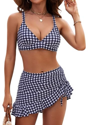 Wantonfy Dam hög midja bikini tvådelad baddräkter bikini set badkläder magkontroll badkjol