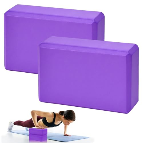 Zuxbolf Yoga Blöcke 2er Set Yogaklötze aus EVA Schaumstoff Lila Pilates Block Rutschfest & Leicht Schaumstoffblock für Yoga Pilates Fitness (22,5x14,5x7,7cm)