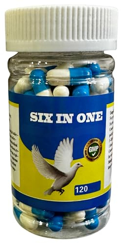 Crown Pet Supplies 6 in 1 Medicine for Pigeons, Canary, Finches, Parakeet, Cockatiels, Parrots, Cage Small Birds, & Aviary Birds 120 Capsules