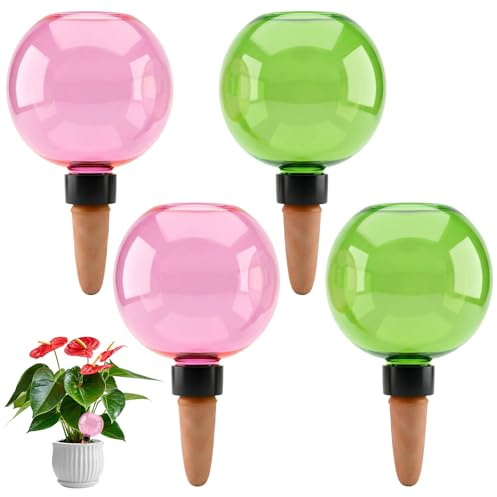 YAAYEELE 4 Pezzi Sfere di Irrigazione per Piante 500 ml, Irrigazione Automatica delle Piante, Adatto per Uso Interno ed Esterno, Piante da Balcone e da Giardino, Rosa, Verde