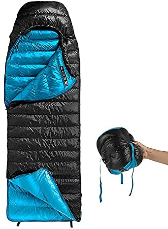 Sacos de dormir de camping para adultos, 400 g, plumón de ganso blanco, ligeros para 4 estaciones, totalmente expandibles para uso en interiores y exteriores