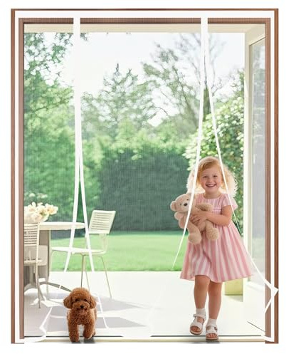 SAILIMAY Mosquitera Puerta Magnética 210x210 cm Blanco, Translucida con Doble Apertura Lateral, Cortina Antimosquitos Se Cierra Automáticamente, para Puerta Doble Balcón Patio Exterior