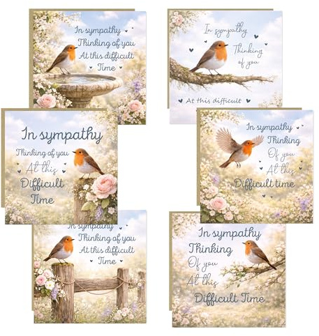 RED OCEAN Pack of 6 Sympathy Cards with Envelopes, Luxury Floral Condolence Card Set, Bereavement Thinking of You Cards, Blank Inside, Premium 350gsm Square Cards 14.5cm x 14.5cm