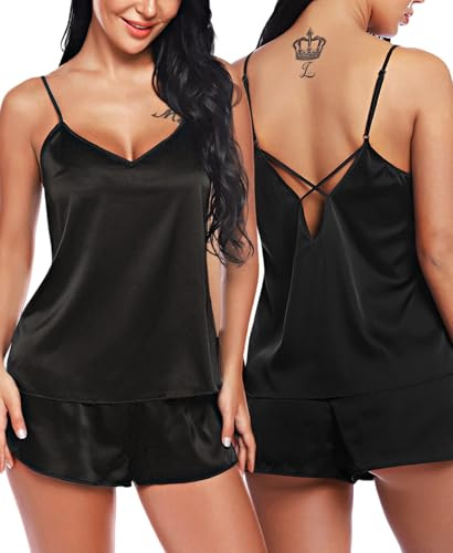 RSLOVE Kvinnor V-hals satin underkläder pyjamas set sexig kami och shorts set nattkläder