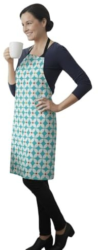 Jolee... Fabrics Wipe Clean PVC Coated Aprons - 100% Cotton Oilcloth - One Size - Easy to Clean and Splash Proof Apron (Duck Egg Marguerite, Adult (75cm Length))