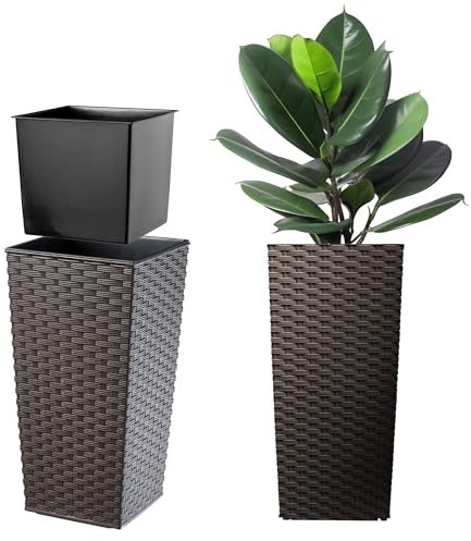 KADAX Växtkruka med innerkruka, höjd 57 cm, mocka rotting – väderbeständig blomkruka för inomhus- och utomhusbruk, perfekt för trädgård, balkong och terrass, för plantering, dekoration och som en
