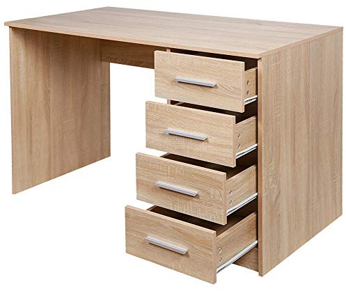 BAKAJI Bureau avec Commode 4 tiroirs Table de Travail Porte Ordinateur en Bois MDF décoration Maison Bureau Chambre Design Moderne Dimensions 110 x 56 x 73 cm (chêne)