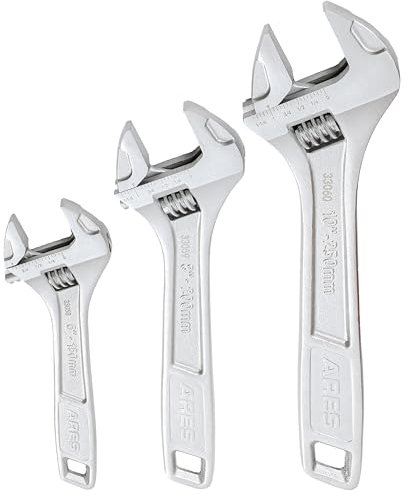 ARES 33062,3-teiliges Schraubenschlüssel-Set mit Tragetasche,breite Backen-Ausführungen für eine Vielzahl von Befestigungsgrößen,SAE und metrische Größenmarkierungen