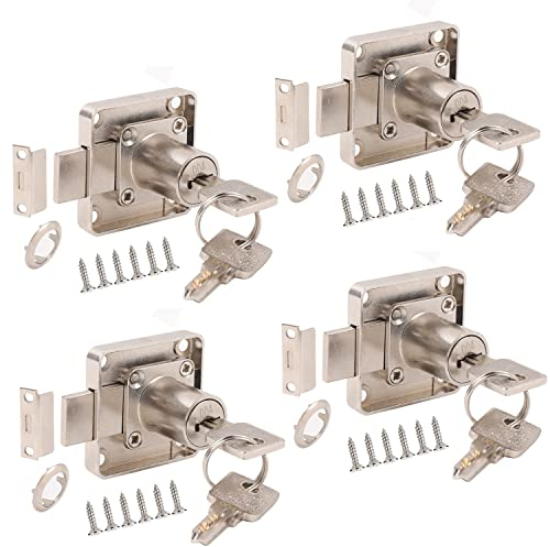 YOUTU® Möbelschloß Zylinder-Möbelschloss 22mm Schrankschloss Schloß Schrank Set, Schlosskörper Aus Druckguss-Edelstahl, Hlüssel aus reinem Kupfer. (4 Stück Unterschiedliche Schlüssel)
