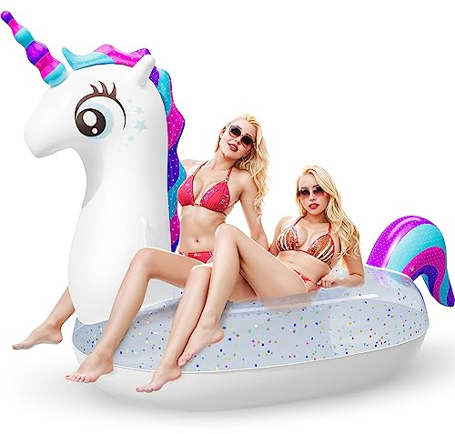 Subtail Unicornio Colchoneta Inflables de Piscina - Flotadores Hinchables para Adultos (240 * 140 * 120CM