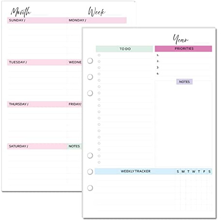 Undated Weekly Planner Inserts fits A5 Size Ring Bound Planners, Agendas kikiki.K, Filofax, LV GM, Day Designer, Carpe Diem Calendar Refills Weekly Calendar Inserts, Undated Weekly Planner Refill (A5)