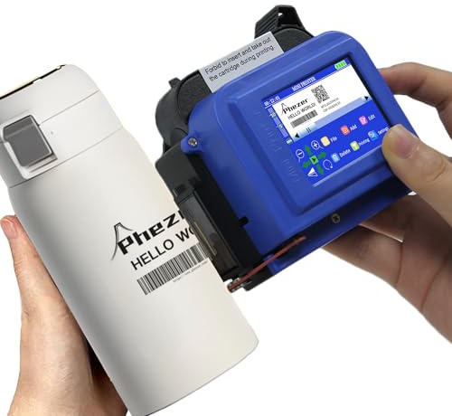 Phezer - Mini imprimante à Jet d'encre Mise à Jour 25,4 mm / 1 Pouce pour Tous Les matériaux PC11-1, 25 Langues, avec Cartouche d'encre, Dispositif de marquage de Poche Intelligent pour