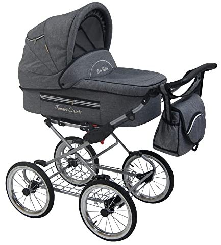 Fantasio Vintage Kinderwagen - Retro-Design trifft auf moderne Funktionen Grey SL01 2in1 ohne Babyschale