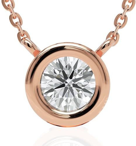 Ethos Jewelry 585 Echtgold Elegante 14k Roségold 0.12ctw Diamant Halskette - Verstellbar, Zierlich mit G Farbe VS-SI Diamanten, geeignet für Damen