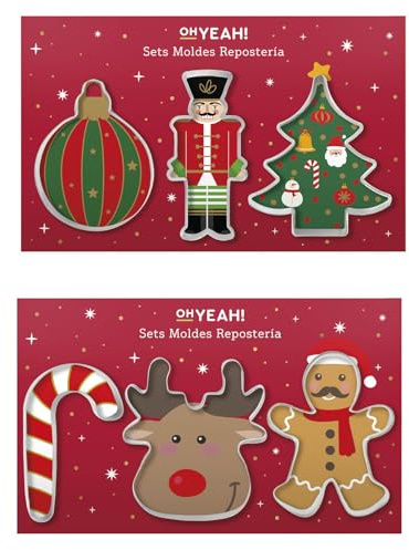 OH YEAH - Pack 2 Paquetes Moldes Galletas Navidad - Kit 6 Cortadores de Galletas - Repostería - Cortapastas - Acero Inoxidable