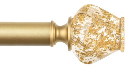 HOTOZON Golden Gardinenstange 80 bis 218 cm, ausziehbare Vorhangstange für Wohnzimmer, Schlafzimmer, Esszimmer, Küche und Büros, Lichtdurchlässige Endstücke mit Goldfolien, Teleskop bis Struktur