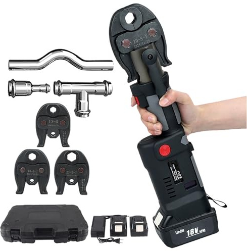 Engarzadora de Tubos Hidráulica con Batería, Herramienta PortáTil De Engarzado De Tubos De Acero Inoxidable Con 3 Moldes, Kit De Herramientas De Prensa De TuberíAs De PlomeríA,Series1