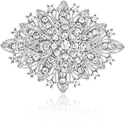 HAISWET Vintage Art Deco Crystal Rhinestone Brooch Pin for Women White