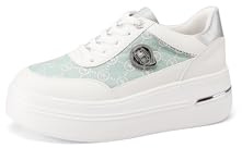 QUEEN HELENA Sneakers Platform Scarpe da Ginnastica Alte Donna X32-5 (X32-4 Bianco e Argento, Sistema Taglie Calzature EU, Adulto, Donna, Numero, Media, 36)