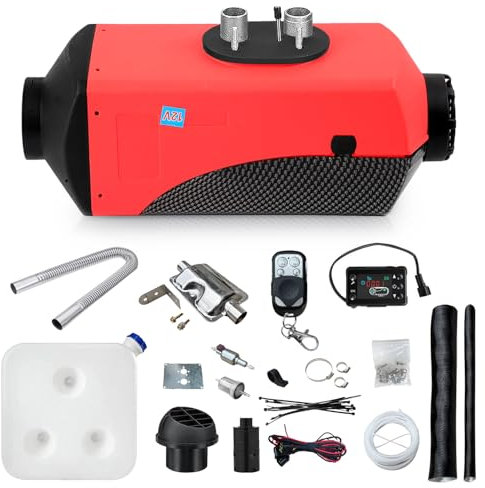5KW / 8KW 12V Diesel Air Heater with LCD, Remote Control, Fuel Tank - Portable Night Parking Diesel Heater for Truck, Boat, Motorhome, Camping, Warehouse Heating (Colour D, 8KW)